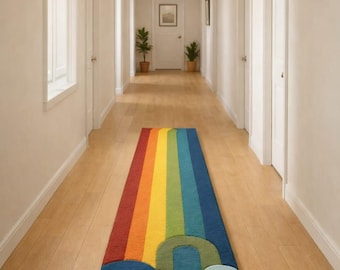 Custom Runner Hand Tufted Rug  Handmade wool Area Carpet Red orange yellow green and blue rug Kids Room decor