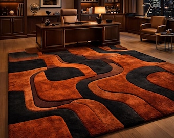 8×10FT Hand Tufted Wavy Rug,100% Pure New Zealand Wool Living Room Carpet