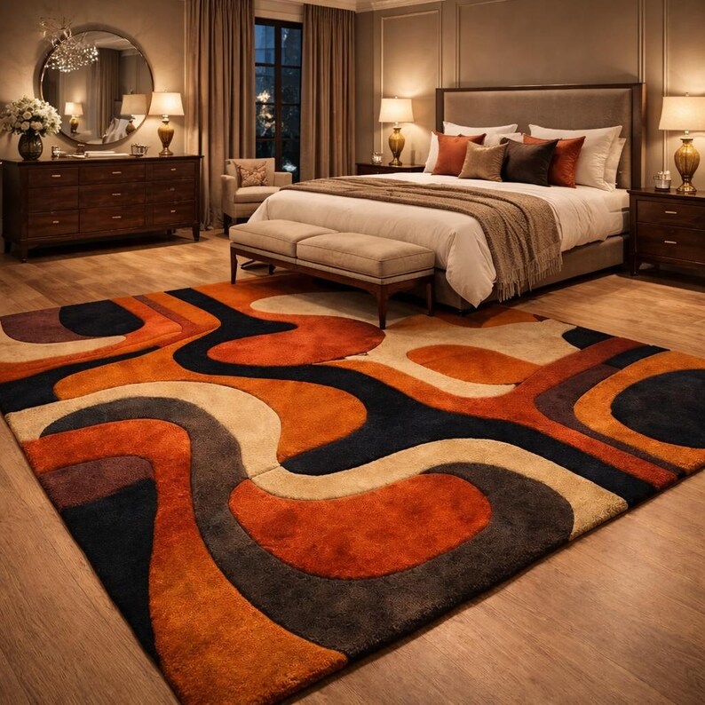 geometric abstract rug warm tones luxury home interior
