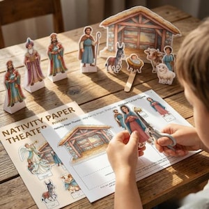 Cartoon Nativity Puppet Theater – Printable Christmas Craft (PDF)