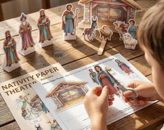 Cartoon Krippe Puppentheater - Druckbare Weihnachtskunst (PDF)