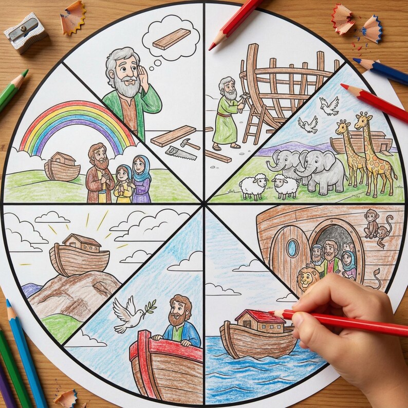 Noah's Ark Story Wheel Printable | Bible Coloring Page (PDF) - Etsy