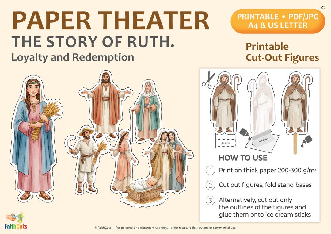 Ruth Bible Story Paper Theater: Watercolor Figures (PDF/JPG)