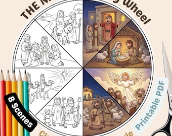 The Nativity Story Wheel Printable Classic - Christmas Bible Coloring Pages - Sunday School Activity - PDF