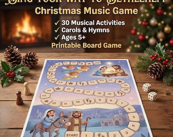 Weihnachtsmusik-Spiel Printable | Krippenspiel | Hymne erraten Brettspiel | Sonntagsschulmusik | Liebesgeschichten Spiel