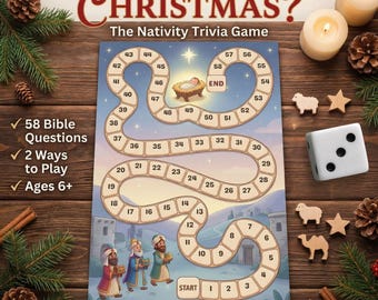Weihnachten Trivia Spiel Printable | Krippen-Bibel-Quiz Brettspiel | Sonntagsschulaktivität | Christliche Familien Spiele Nacht | Adventsspiel