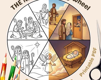 Nativity Story Wheel - Christmas Coloring Page, Sunday School (PDF)