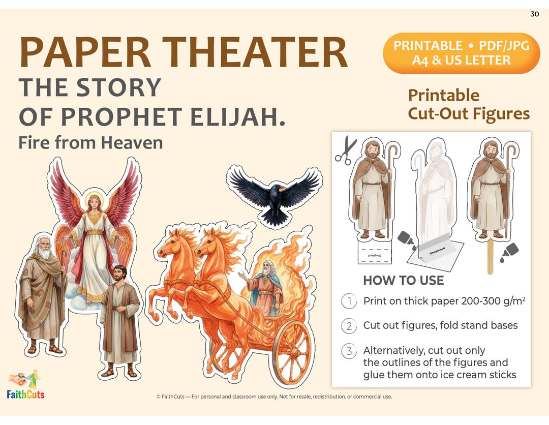 Elijah Puppet Elijah Paper Theater: Bible Story Printable Figures (PDF/JPG) - Etsy