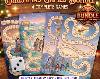 4 Christmas Board Games Bundle Printable | Nativity Bible Games Pack | Sunday School Activities | Family Game Night | Advent Games Set