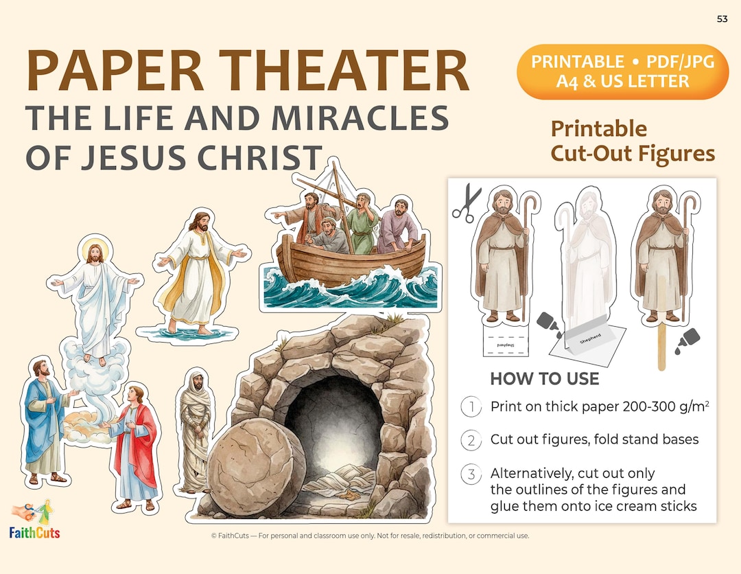 Jesus Miracles Paper Theater - Bible Cutouts, Sunday School (PDF)