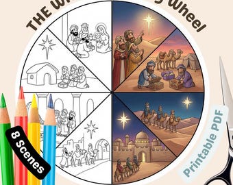Wise Men Story Wheel Printable - Magi Journey Coloring Page (PDF)