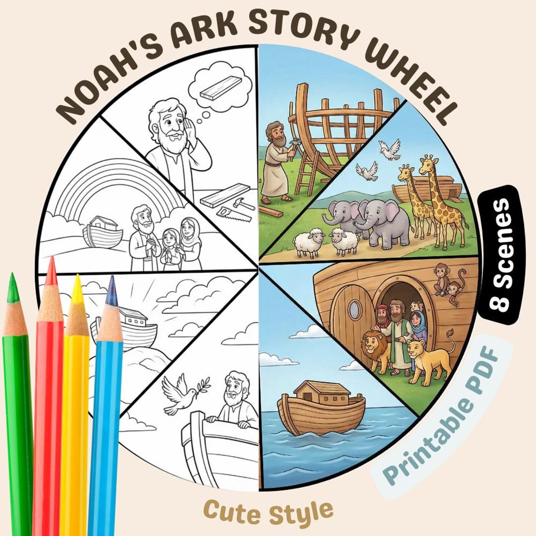 Noah's Ark Story Wheel Printable | Bible Coloring Page (PDF) - Etsy