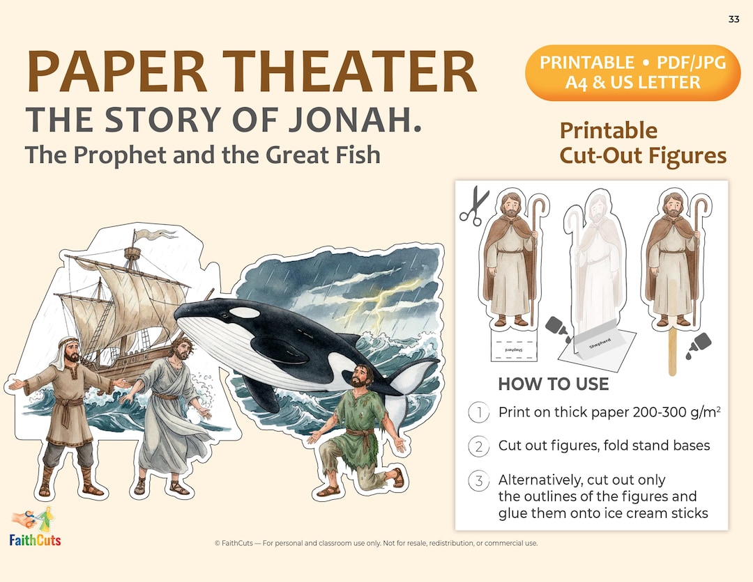 Jonah and the Whale Paper Theater - Bible Story Printable (PDF/JPG)
