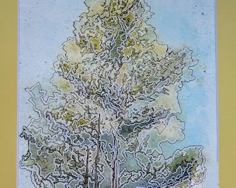 Summer Trees Abstract Original Watercolor Painting 8x10 painting matted to 11x14