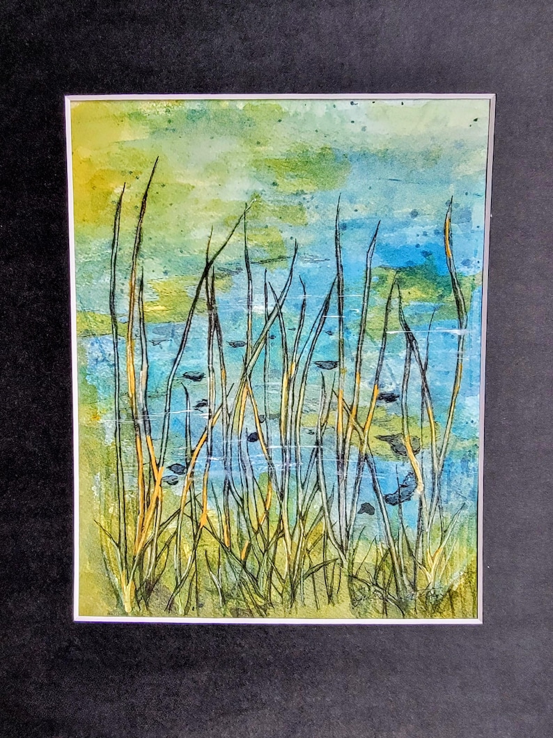 Watercolour Reeds Reeds in a Summer Pond Original Watercolor Painting 8x10 Painting ...