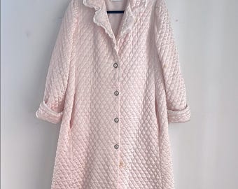 Vintage Christian Dior satin quilted lace detail button up house coat robe coat