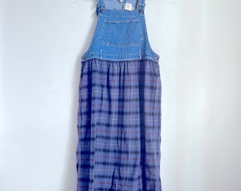 Vintage Chorus Blues denim overall plaid flannel jumper maxi dress