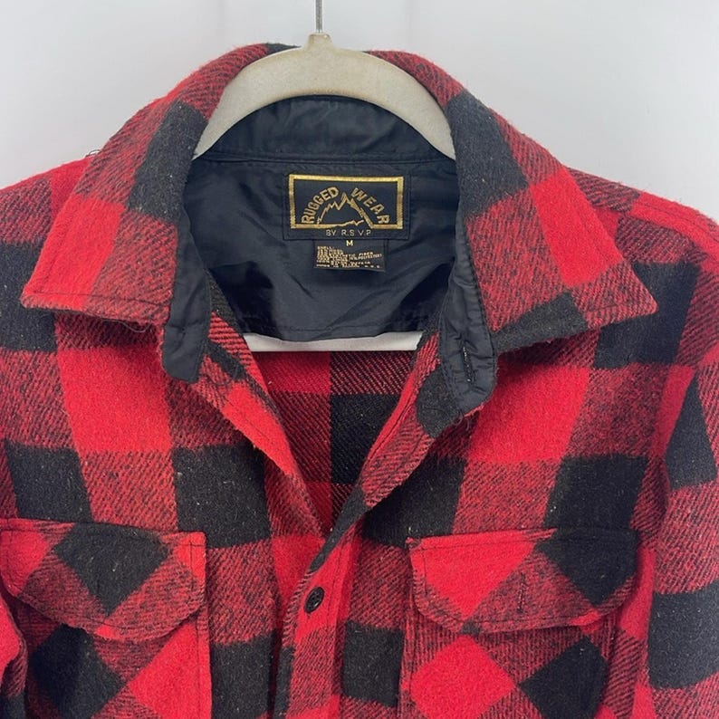Retro Rugged Vintage Rugged Wear Wool Linen Blend Buffalo Plaid Heavy Weight Jacket ...