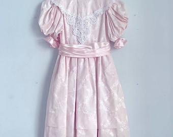 Vintage 80’s Dorissa International Nicole puff sleeve hi neck tatted lace dress