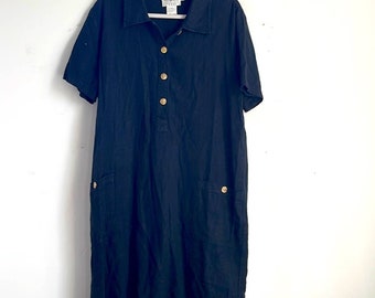 Vintage Country Wear Casuals mezcla de lino 1/4 botón hasta vestido de camisa sz L