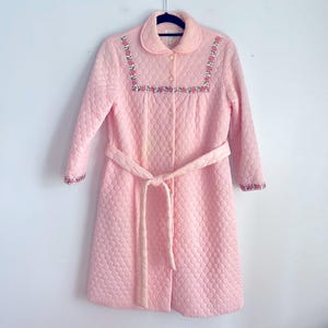 Vintage Loungees quilted flower detail button up house coat robe sz 12