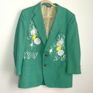 Vintage art to wear hand painted beach seashell seaside blazer