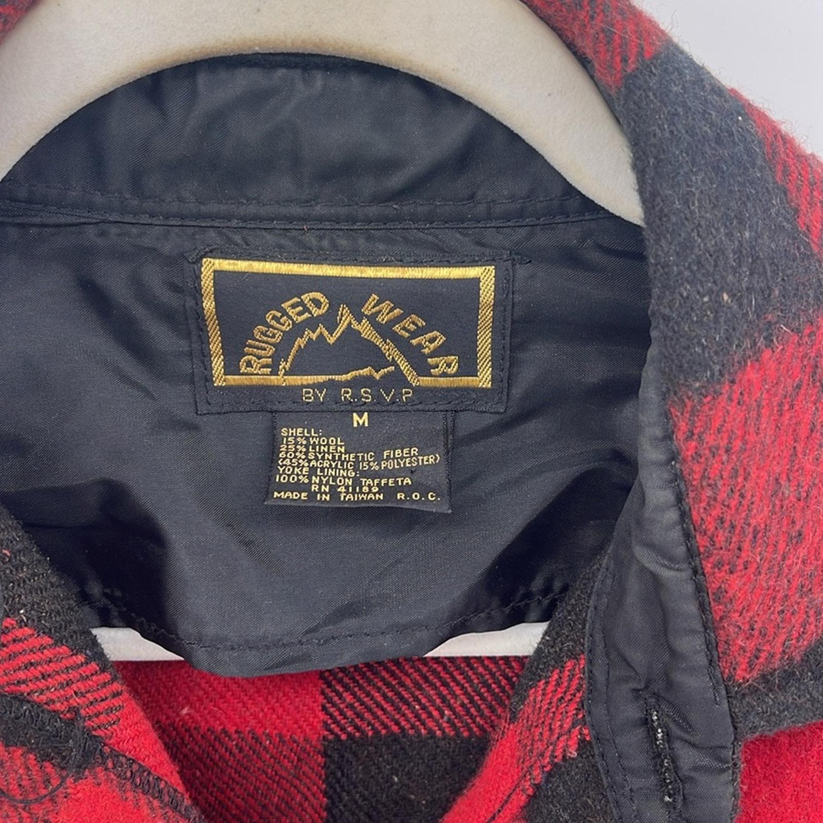 Retro Rugged Vintage Rugged Wear Wool Linen Blend Buffalo Plaid Heavy Weight Jacket ...