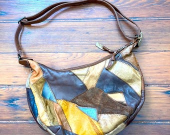 Vintage 70’s 100% leather patchwork shoulder purse