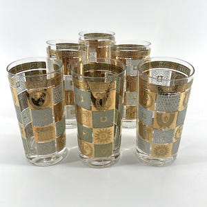 Vintage 60&#39;S MCM Georges Briard 22K Celestial highball barware glasses set of 6