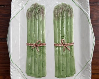 Stafford Double Asparagus Serving Platter Basket Weave Majolica Style