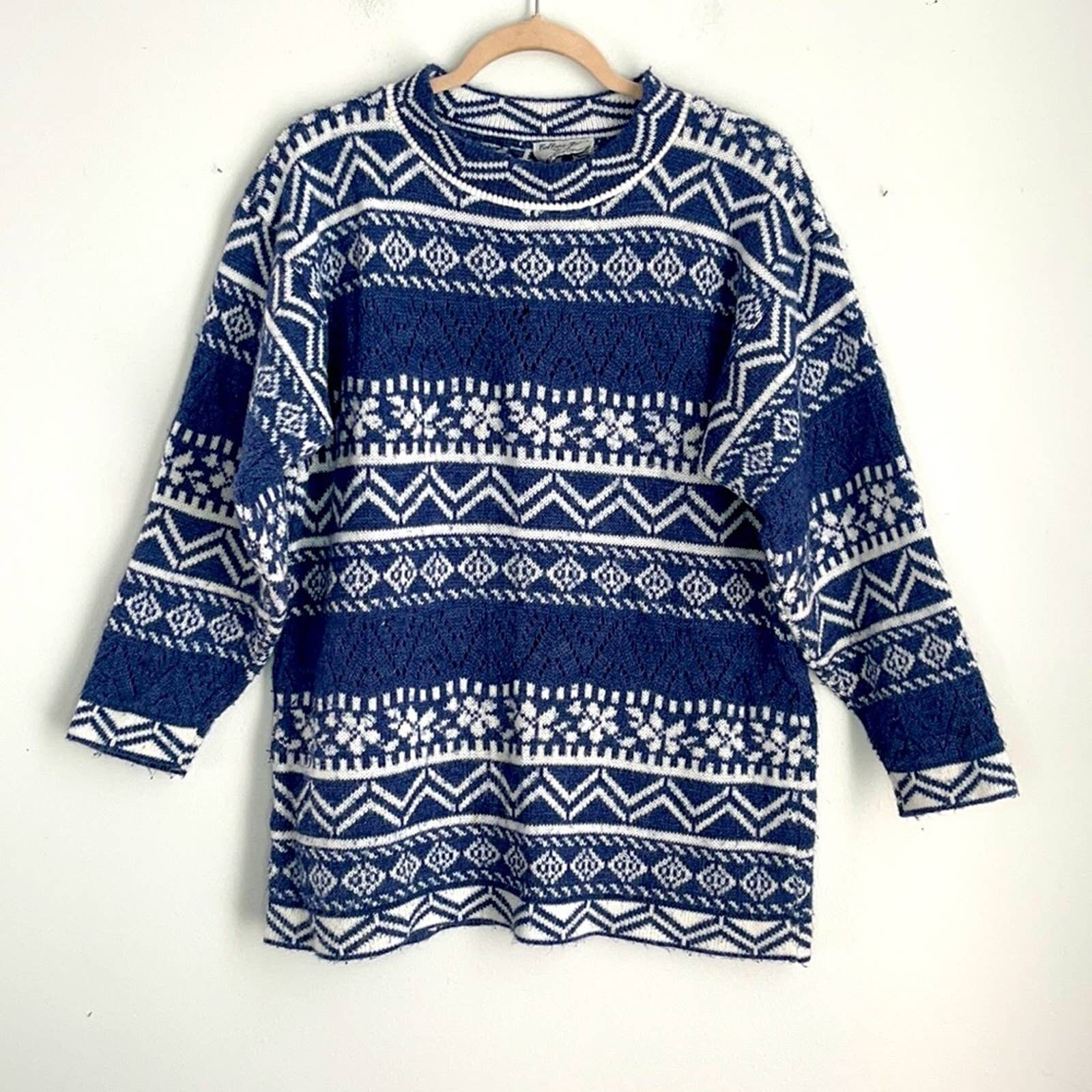 Vintage College Point pointelle knit grandmacore sweater sz L