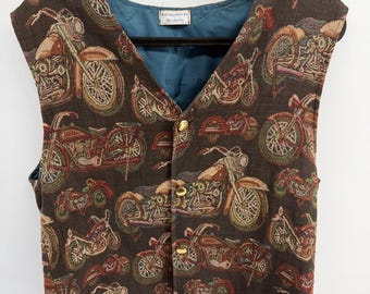 Vintage handgemaakte nieuwigheid motorfiets geweven tapijt bekleding button-up vest
