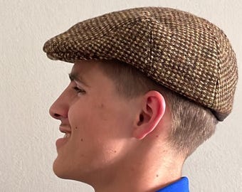 Vintage Harris Tweed 100% wool newsboy cap hat sz 7 3/8