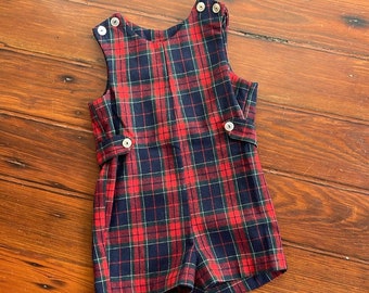 Vintage Lord & Taylor plaid tartan holiday sleeveless one piece Jon Jon rompers