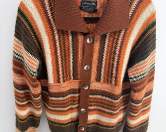 Vintage 70-tals JC Penney akrylmod randig stickad tröja med krage, storlek M