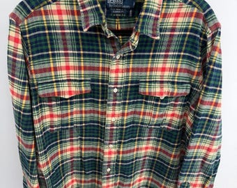 vintage Polo Ralph Lauren chemise boutonnée à carreaux en flanelle de coton coupe classique L