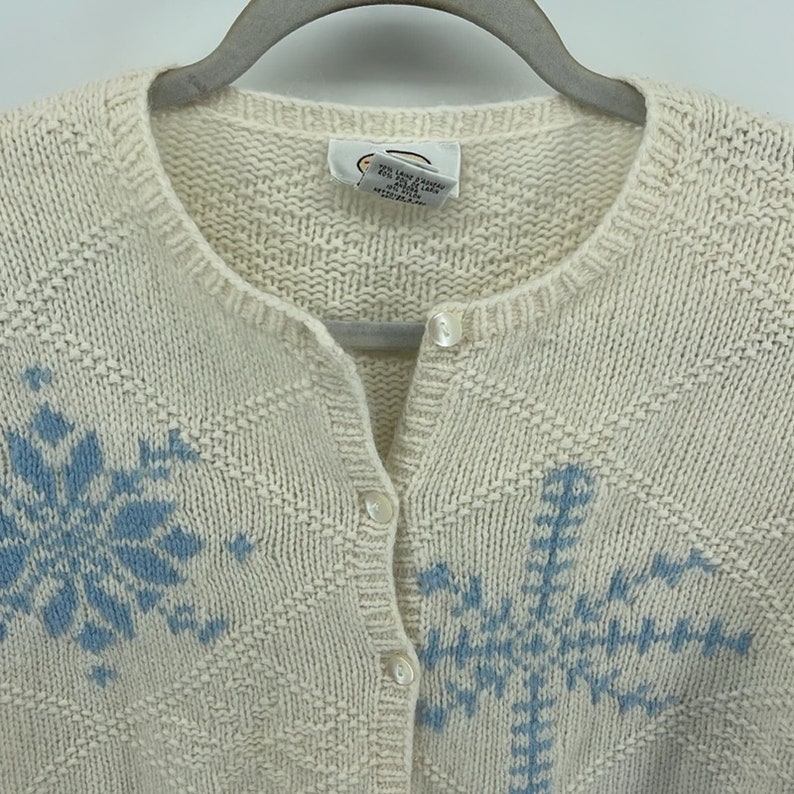 Vintage Talbots corderos lana angora mezcla copo de nieve botón hasta cuello redondo cardigan S imagen 2