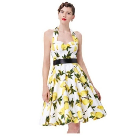 Grace Karin Rockabilly Lemon Print Halter Dress M -  Canada