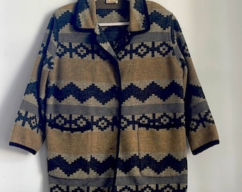 Vintage Melica southwestern print wool (?) oversized midi blanket coat sz M