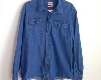 Vintage Wrangler distressed long sleeve denim button up shirt shacket XL