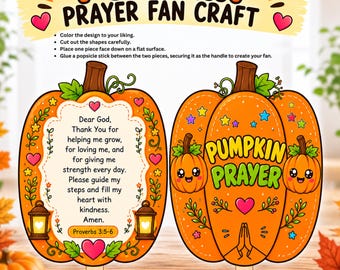 Christian Pumpkin Prayer Fan Craft, Editable Canva Template for Kids, Thanksgiving Fall Activity, Sunday School Bible Craft,Digital Download