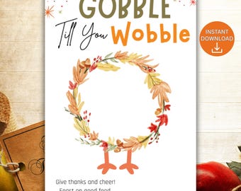 Gobble Till You Wobble Tags | Editable Thanksgiving Treat Tag | Instant Download PDF