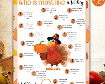 Thanksgiving Game: Who Is Most Like The Turkey? (Printable)