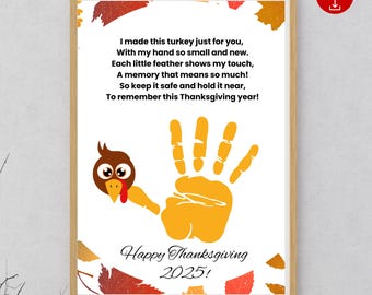 Thanksgiving Turkey Handprint 2025 Craft / Digital Printable Vertical PDF,Turkey Poem Handprint Art ,Keepsake Craft Instant Download