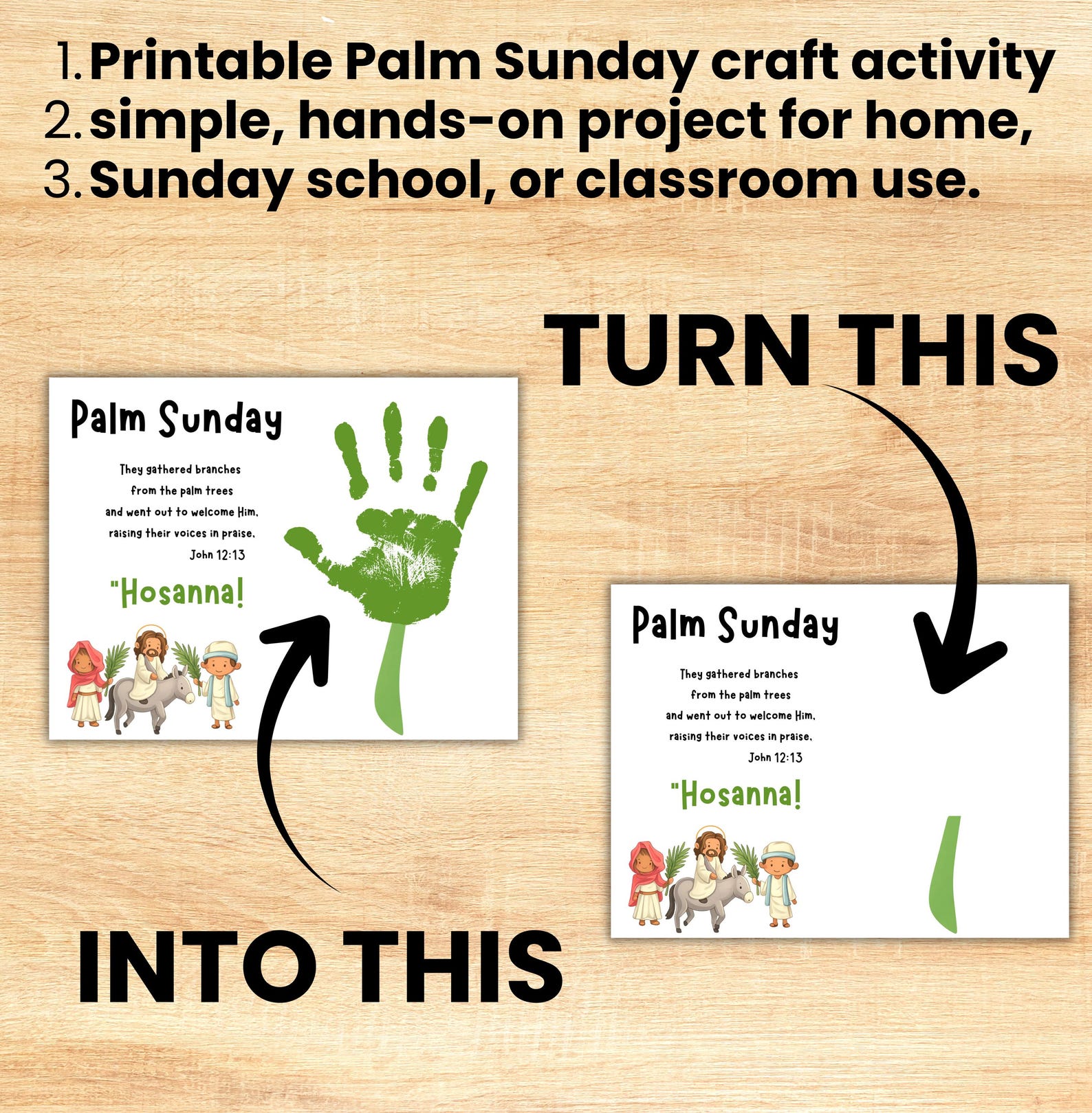 Palm Sunday Handprint Art Craft, Printable Palm Sunday Craft, Easter ...