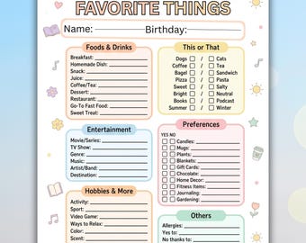 Just a Few of My Favorite Things Teacher Questionnaire | Editable Printable Survey for Teacher Appreciation, PTO, Back to School Gifts