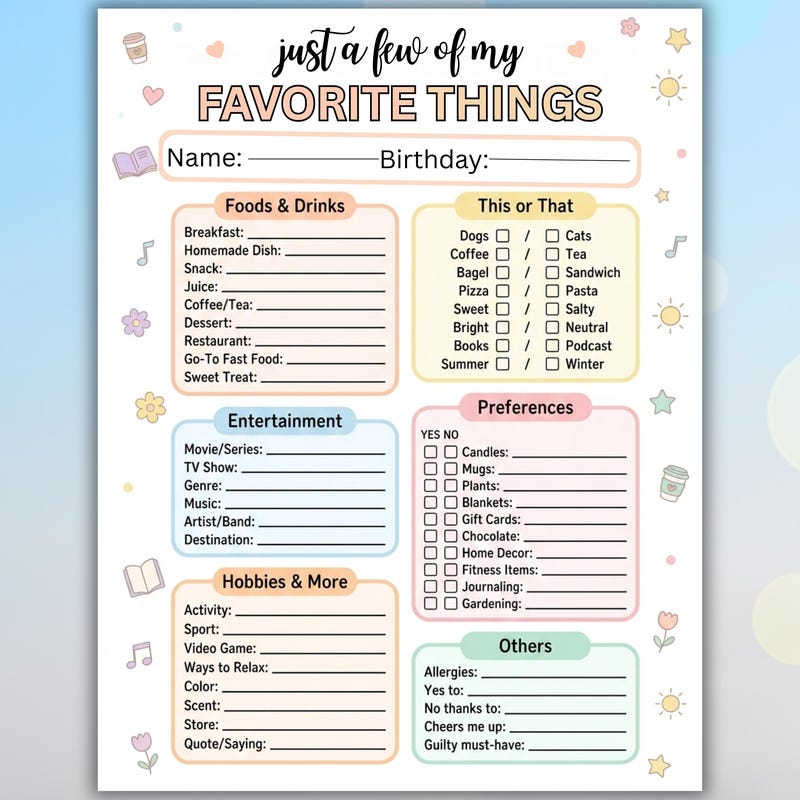 A Few of My Favorite Things Printable - Etsy