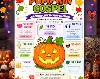Christian Pumpkin Gospel Activity for Kids, Halloween Pumpkin Prayer Printable, Sunday School Bible Activity, Editable Canva Worksheet