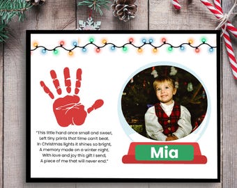 Christmas Handprint Poem Print with Snow Globe Photo Frame, Personalized Name, Digital Download,“Editable.free canva.instant download.