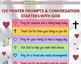 Kids Prayer Jar, 120 Printable Prayer Prompts for Kids, Sunday School Activity, Conversation Starters with God, Family Devotional